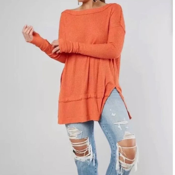 We The Free North Shore Thermal Waffle Knit Tunic orange Small - Picture 1 of 9